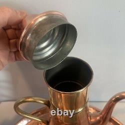 VTG Flemish Copper Brass Coffee Tea Pot w Infuser, Creamer, Sugar, & Copper Tray