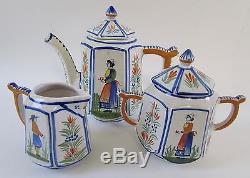 VTG Henriot Quimper France Tea/Coffee Pot Set of 3