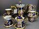 Vtg Imperial Limoges Teapot Set Of 15 In Cobalt Blue & Gold Floral New Old Stock