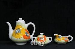 VTG MANCIOLI 3PC TEAPOT SET CREAMER & SUGAR BOWL MCM Orange Yellow Poppy Flower