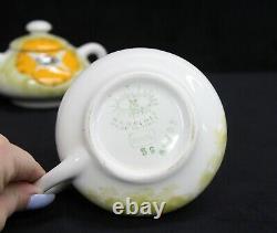 VTG MANCIOLI 3PC TEAPOT SET CREAMER & SUGAR BOWL MCM Orange Yellow Poppy Flower