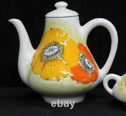 VTG MANCIOLI 3PC TEAPOT SET CREAMER & SUGAR BOWL MCM Orange Yellow Poppy Flower