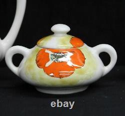 VTG MANCIOLI 3PC TEAPOT SET CREAMER & SUGAR BOWL MCM Orange Yellow Poppy Flower