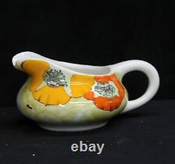 VTG MANCIOLI 3PC TEAPOT SET CREAMER & SUGAR BOWL MCM Orange Yellow Poppy Flower