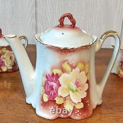 VTG Nippon Hand Painted Floral Tea Pot Creamer Sugar Set EUC