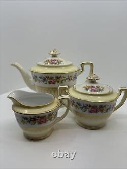 VTG Noritake Teapot, Lid Floral Rim, Gold Filigree & Trim Creamer &Sugar Japan