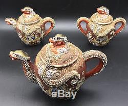 VTG Porcelain Dragon Ware Moriage Satsuma Tea Set Teapots Lithophane Geisha 696