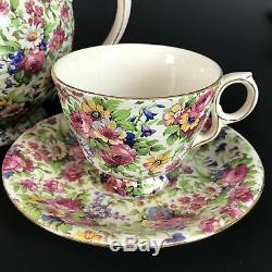VTG Royal Winton Summertime Chintz Teapot Tea Set Teacups Saucers Cream Pink