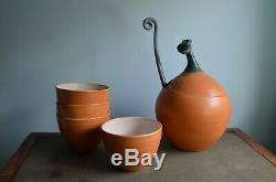 VTG Signed Studio Pottery 16 Pumpkin Set Soup Toureen Bowls Tea Pot Ladle S+P