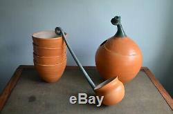 VTG Signed Studio Pottery 16 Pumpkin Set Soup Toureen Bowls Tea Pot Ladle S+P