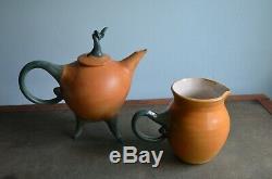 VTG Signed Studio Pottery 16 Pumpkin Set Soup Toureen Bowls Tea Pot Ladle S+P