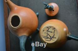 VTG Signed Studio Pottery 16 Pumpkin Set Soup Toureen Bowls Tea Pot Ladle S+P