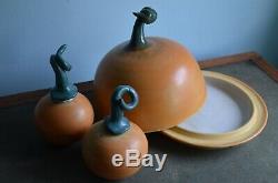 VTG Signed Studio Pottery 16 Pumpkin Set Soup Toureen Bowls Tea Pot Ladle S+P