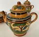 Vtg Teapot Set (14 Pc) Tlaquepaque, Jalisco Mexico Red Ware Pottery Hand Painted