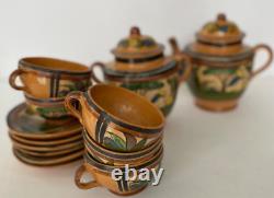 VTG Teapot SET (14 pc) Tlaquepaque, Jalisco Mexico Red Ware Pottery HAND PAINTED
