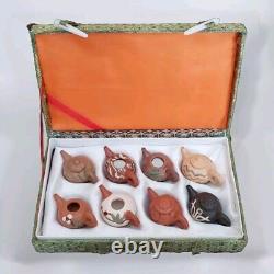 VTG Yixing Teapots Miniature Tea Set of 8 Chinese Clay Pottery with Case