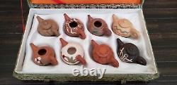 VTG Yixing Teapots Miniature Tea Set of 8 Chinese Clay Pottery with Case