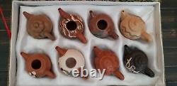 VTG Yixing Teapots Miniature Tea Set of 8 Chinese Clay Pottery with Case