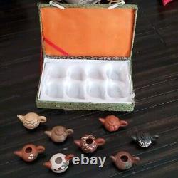 VTG Yixing Teapots Miniature Tea Set of 8 Chinese Clay Pottery with Case