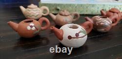 VTG Yixing Teapots Miniature Tea Set of 8 Chinese Clay Pottery with Case