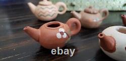 VTG Yixing Teapots Miniature Tea Set of 8 Chinese Clay Pottery with Case