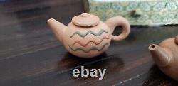 VTG Yixing Teapots Miniature Tea Set of 8 Chinese Clay Pottery with Case