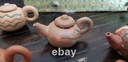 VTG Yixing Teapots Miniature Tea Set of 8 Chinese Clay Pottery with Case