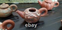 VTG Yixing Teapots Miniature Tea Set of 8 Chinese Clay Pottery with Case