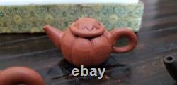 VTG Yixing Teapots Miniature Tea Set of 8 Chinese Clay Pottery with Case