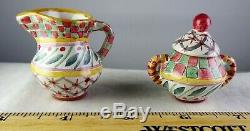 V. Rare Mackenzie Childs Miniature Teaset Teapot, Creamer, Sugar Bwl ++ Minty