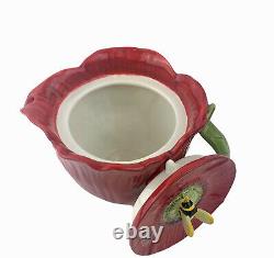 Vacher Ambiance Collection Fleur Rouge Red Poppy Teapot Sugar Dish Creamer Set