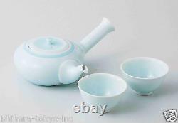 Value Hasami Celadon Porcelain Kyusu tea pot & 2 Yunomi tea cups Set w Box