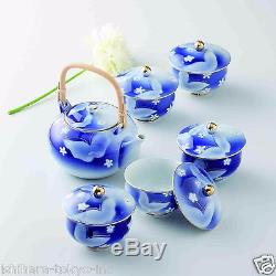 Value Hasami Porcelain Butterfly Japanese Kyusu Tea pot & 5 tea cup Set Box