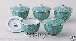 Value Hasami Porcelain Green Arabesque Kyusu Tea pot & 5 tea cup Set w Box