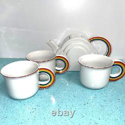 Vandor Rainbow Teaset Ceramic Vintage 1978 Teapot Three Mugs