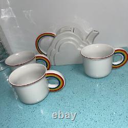 Vandor Rainbow Teaset Ceramic Vintage 1978 Teapot Three Mugs