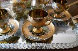 Venetian Murano Green Glass Hand Painted 24k Gold Tea Set TRAY TEAPOT CUPS