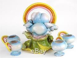 Very Rare Art Pottery Rainbow Cloud Teapot & 4 Cups Attributed to Otis Norris