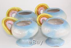 Very Rare Art Pottery Rainbow Cloud Teapot & 4 Cups Attributed to Otis Norris