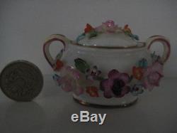 Very Rare Miniature Coalport Applied Encrusted Teapot Jug And Bowl Doll Tea Set