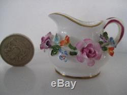 Very Rare Miniature Coalport Applied Encrusted Teapot Jug And Bowl Doll Tea Set