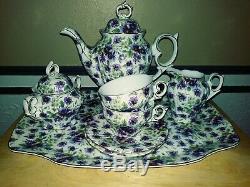 Victoria's Garden Vintage Porcelain 8 Pc. Full Size Tea Set Purple Lilac Pattern