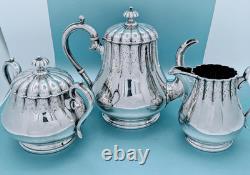 Victorian Aesthetic Silver Plate 3 Pc Tea Set Coffee Pot Sugar Cream Pitcher