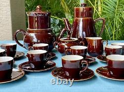 Villeroy Boch Brown Pottery Teapot Coffee Tea Set Demitasse Cups Creamer Sugar