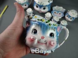 Vint Lefton Miss Priss Kitty Cat Set 9pcs Cookie Jar Tea Pot Egg S&P Cream Sugar