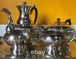Vint Rare Full 5 Piece Coronet Tea Pot/Coffee Pot, Sugar/Creamer/Tray Set #468