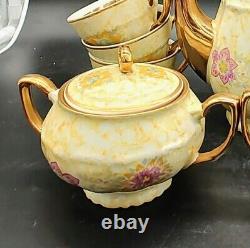 Vintage 15 Piece Bogucice Polish Tea Set Mid Century Floral Gold Trim Read