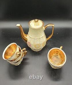 Vintage 15 Piece Bogucice Polish Tea Set Mid Century Floral Gold Trim Read