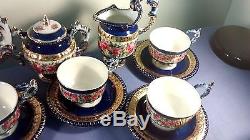 Vintage 17 Piece Limoges China Cobalt Blue 24K Gold Tea Set