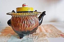 Vintage 1940´s Thames Redware Clown 5 Piece set Teapot Pottery